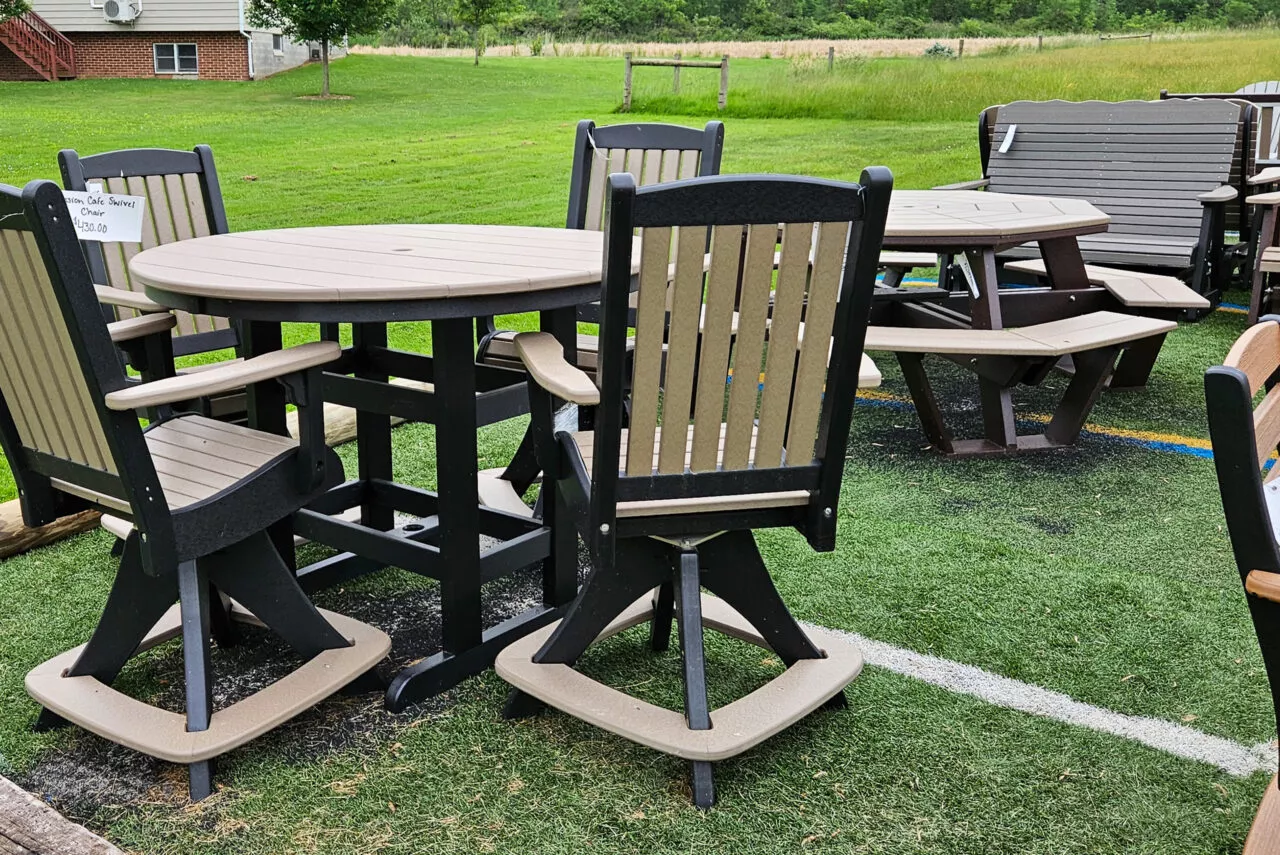 Round poly dining tables with chairs