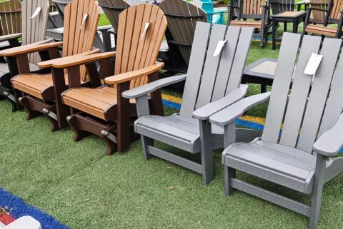 Rows of poly chairs on the lot with price tags attached